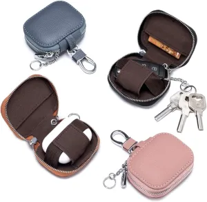 key bag leather waist hanging key bag suitable for Bluetooth headset protective case(Blue)