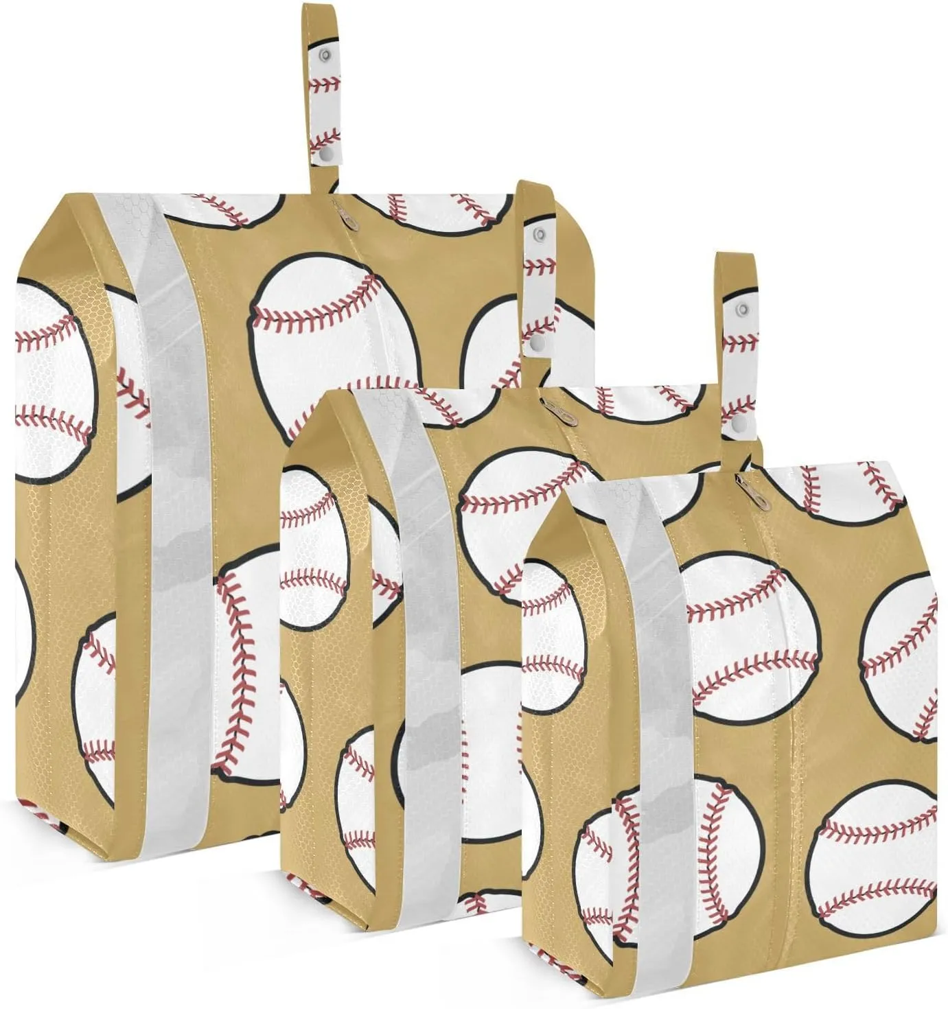 Khaki Baseball Print Packing Cubes Set of 3, Lightweight Travel Luggage Organizers Foldable Bags for Easy Packing and Organization