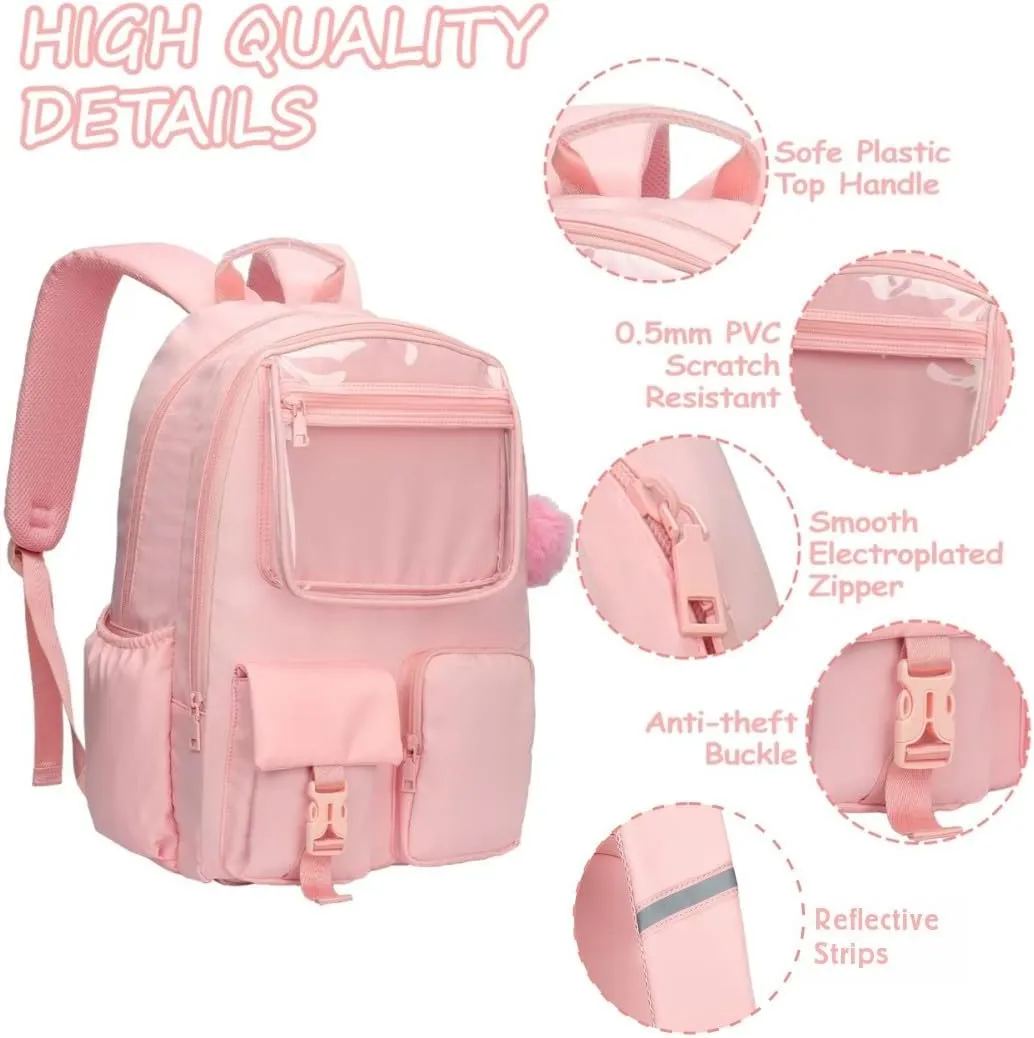 Kids Backpack for Girls Bookbag College Middle High School Bag for Student Pink Plain Ita Bag