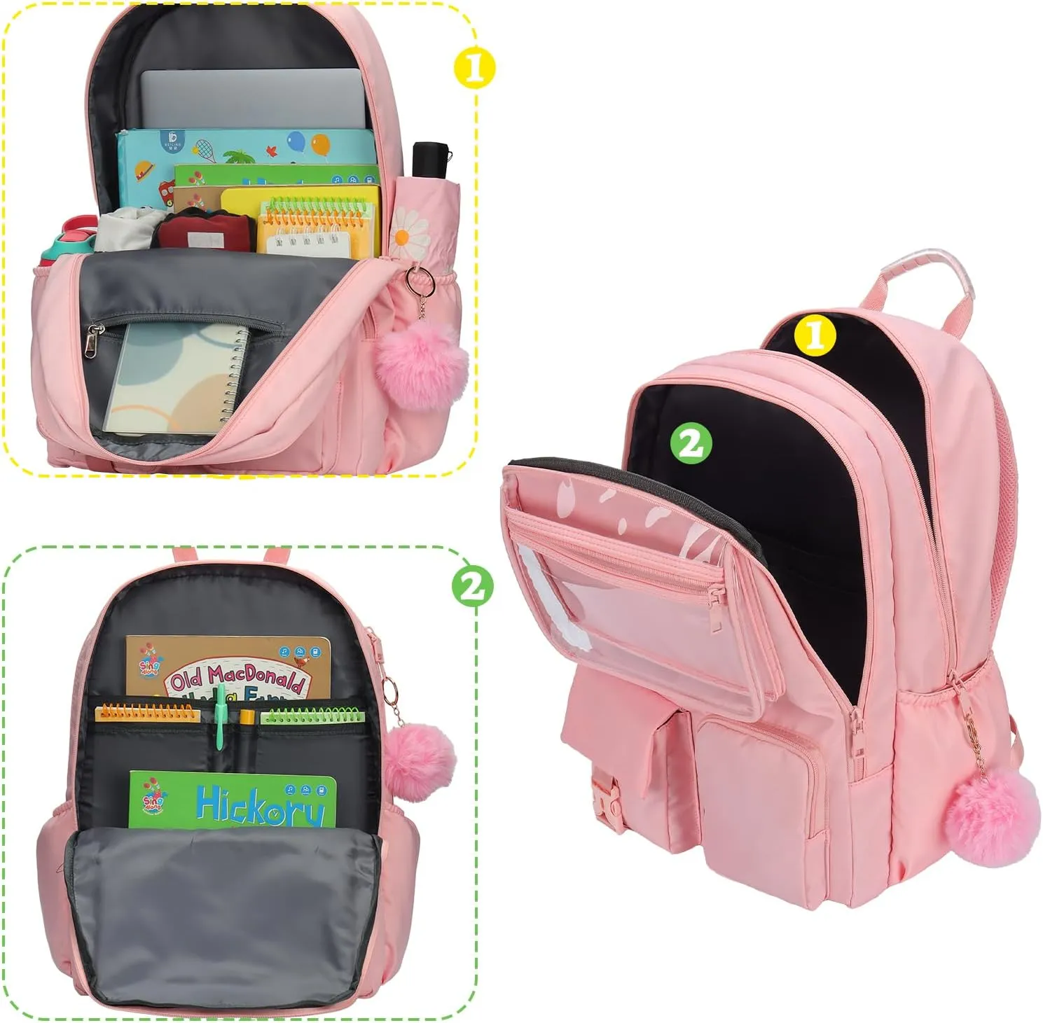Kids Backpack for Girls Bookbag College Middle High School Bag for Student Pink Plain Ita Bag