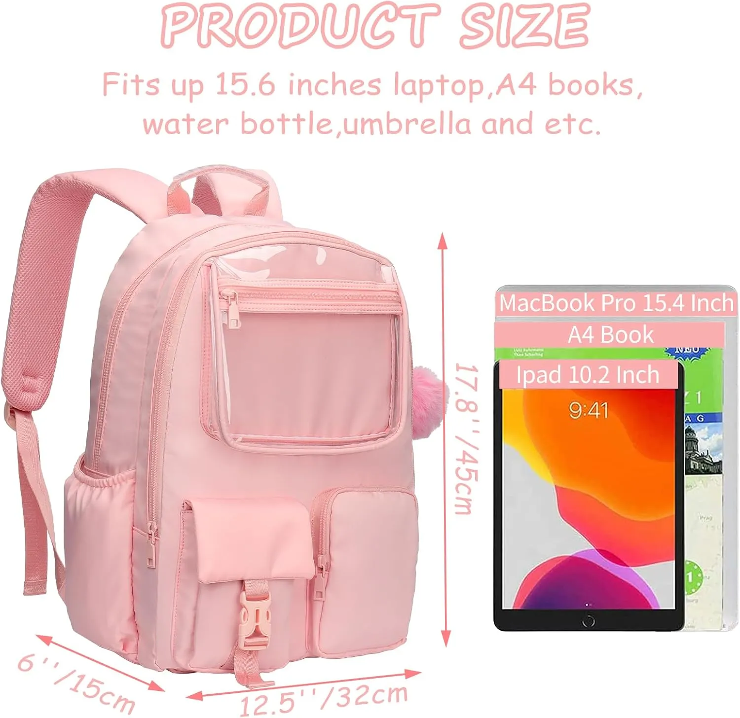 Kids Backpack for Girls Bookbag College Middle High School Bag for Student Pink Plain Ita Bag