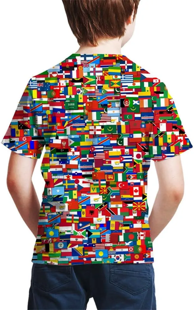 Kids Print 3D Print World Flags of The Countries Funny Graphic Pattern Holiday Tees Shirts for Youth Boys Girls 4-14 Years