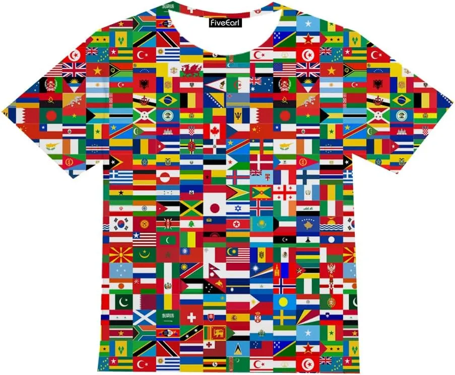 Kids Print 3D Print World Flags of The Countries Funny Graphic Pattern Holiday Tees Shirts for Youth Boys Girls 4-14 Years