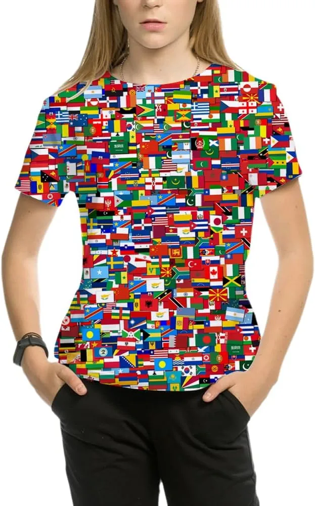 Kids Print 3D Print World Flags of The Countries Funny Graphic Pattern Holiday Tees Shirts for Youth Boys Girls 4-14 Years