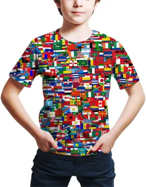 Kids Print 3D Print World Flags of The Countries Funny Graphic Pattern Holiday Tees Shirts for Youth Boys Girls 4-14 Years