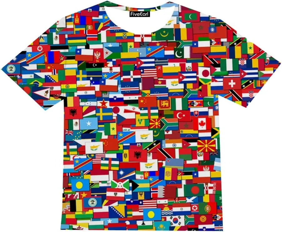 Kids Print 3D Print World Flags of The Countries Funny Graphic Pattern Holiday Tees Shirts for Youth Boys Girls 4-14 Years