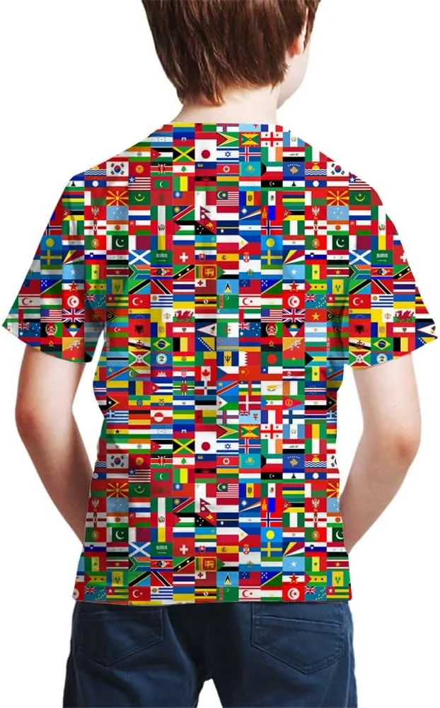 Kids Print 3D Print World Flags of The Countries Funny Graphic Pattern Holiday Tees Shirts for Youth Boys Girls 4-14 Years