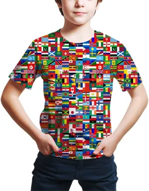 Kids Print 3D Print World Flags of The Countries Funny Graphic Pattern Holiday Tees Shirts for Youth Boys Girls 4-14 Years