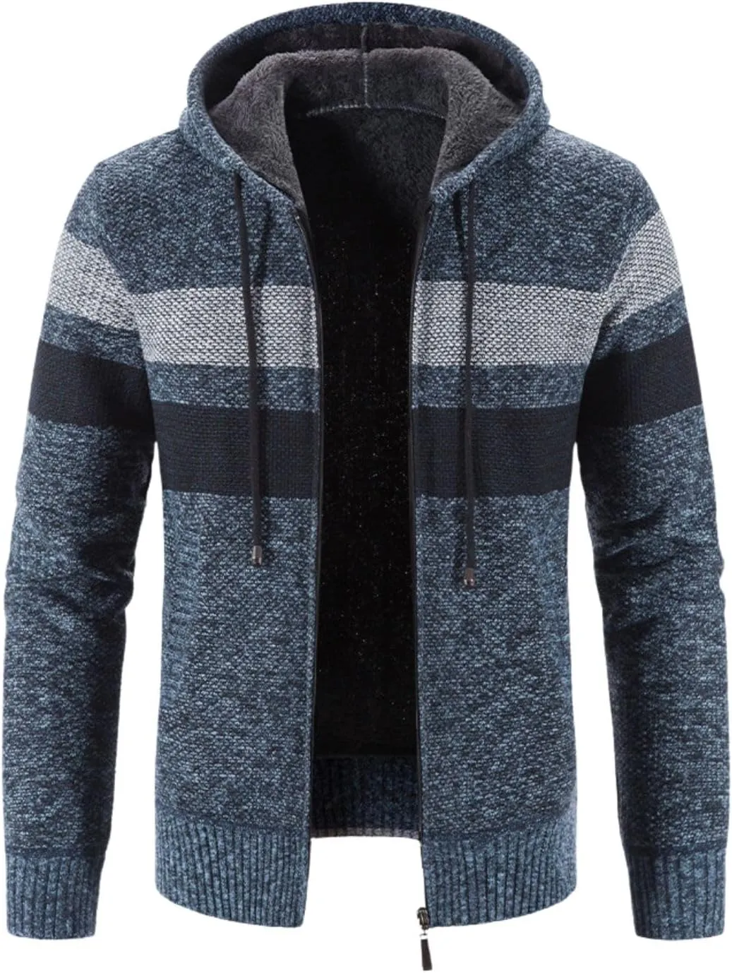 Kinkia Men's Zip Up Hoodies Casual Long Sleeve Full Zipper Sherpa Fleece Lined Knit Cardigan Sweater Jacket with Pockets