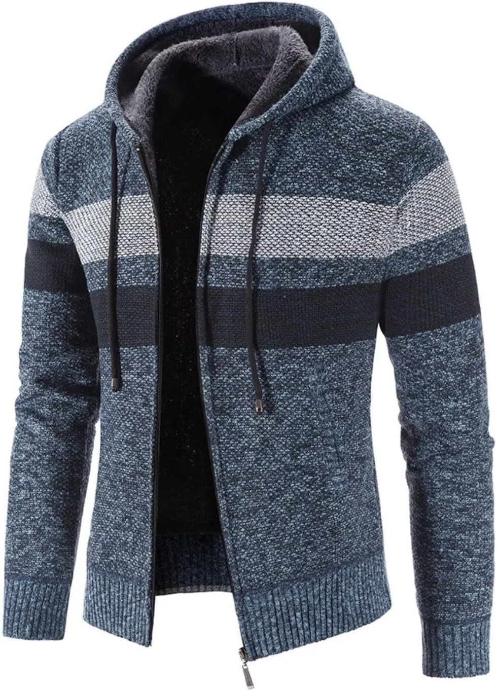 Kinkia Men's Zip Up Hoodies Casual Long Sleeve Full Zipper Sherpa Fleece Lined Knit Cardigan Sweater Jacket with Pockets