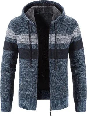 Kinkia Men's Zip Up Hoodies Casual Long Sleeve Full Zipper Sherpa Fleece Lined Knit Cardigan Sweater Jacket with Pockets