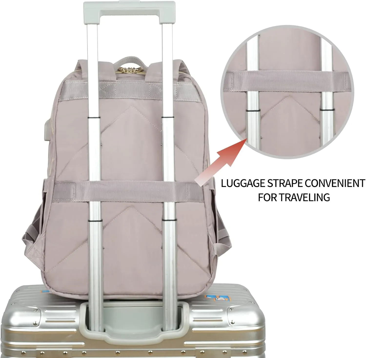 KROSER Laptop Backpack for Women 15.6 Inch Stylish Daypack with USB Charging Port, Water-repellent Nylon Backpack for Travel/Business, Dusty Pink