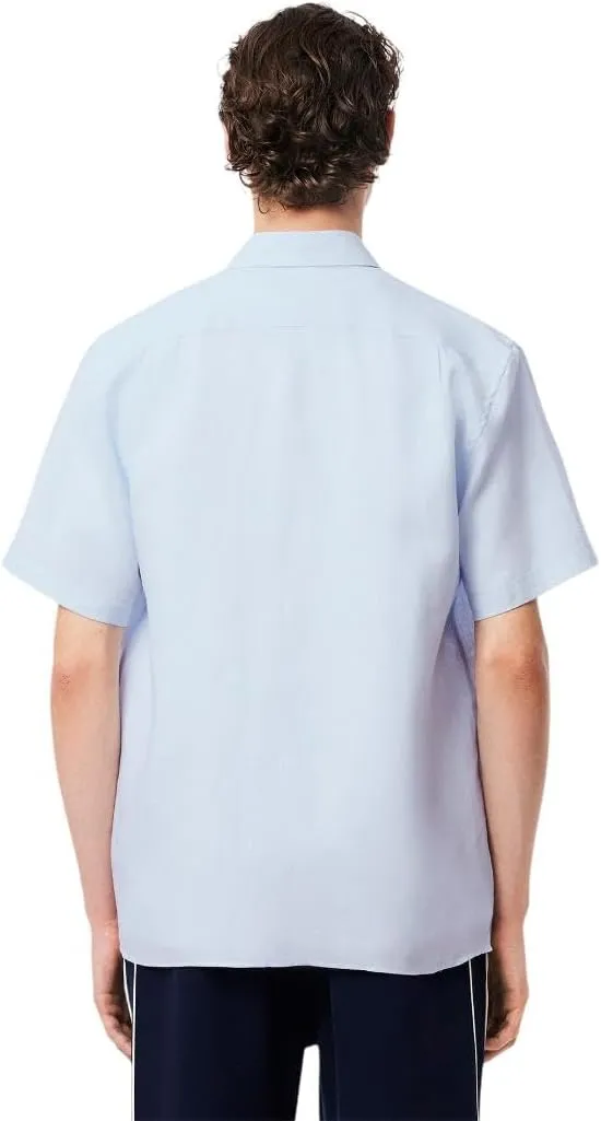 Lacoste Men's Short Sleeve Regular Fit Linen Button Down Shirt with Front Pocket