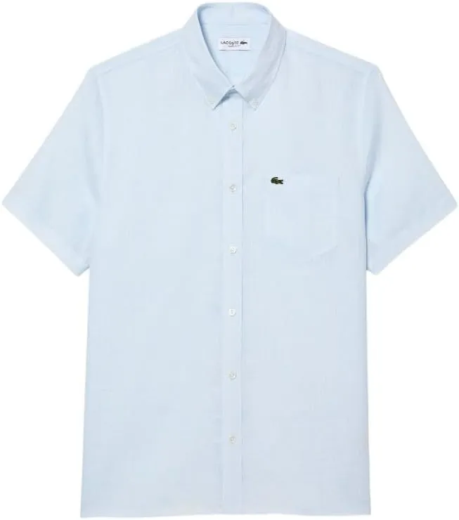 Lacoste Men's Short Sleeve Regular Fit Linen Button Down Shirt with Front Pocket