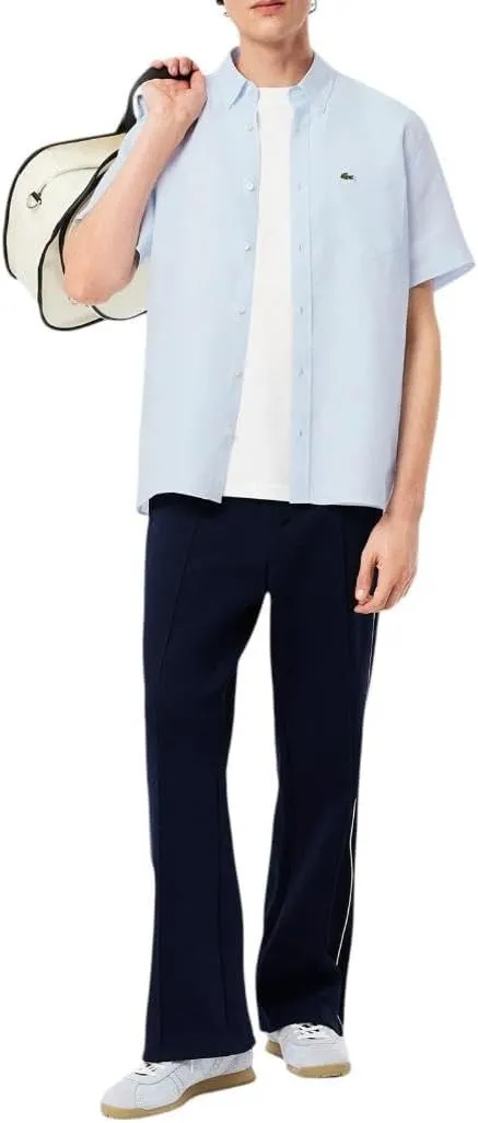 Lacoste Men's Short Sleeve Regular Fit Linen Button Down Shirt with Front Pocket