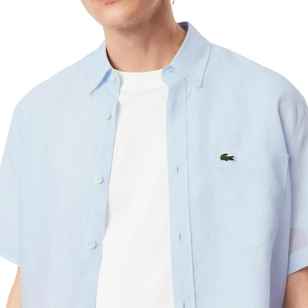 Lacoste Men's Short Sleeve Regular Fit Linen Button Down Shirt with Front Pocket