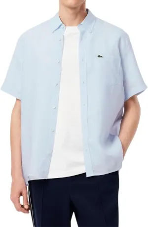 Lacoste Men's Short Sleeve Regular Fit Linen Button Down Shirt with Front Pocket