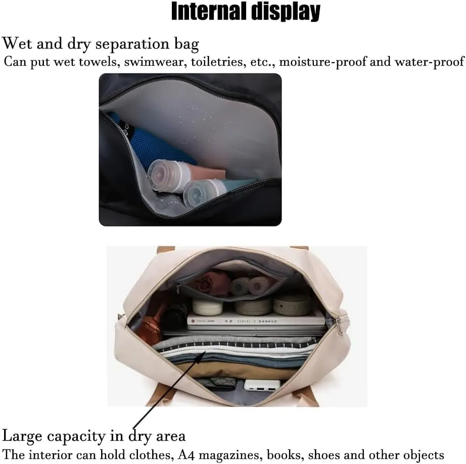 Large Capacity Travel Luggage Bag, Women's Tote Bag to Carry Airplane Fits Under Seat, Men's Short Business Carry-on Sports Gym Dry and Wet Separation BagElegant Coffee