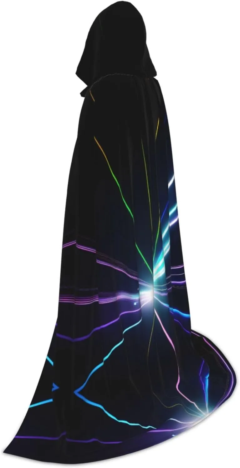 Laser Light Print Unisex Hooded Robe Cloak Vampire Witch Cape Cosplay Costume For Halloween Cosplay