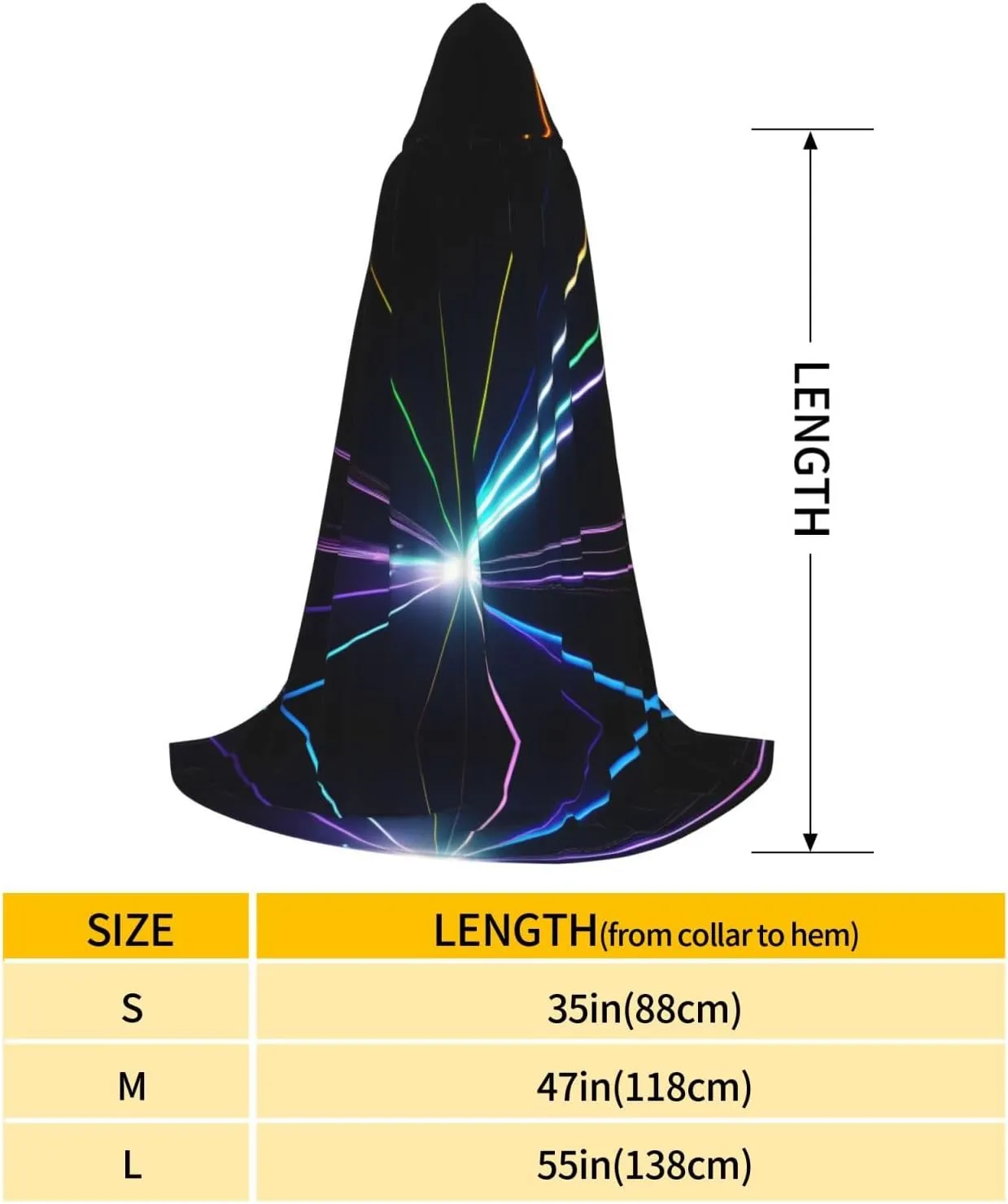 Laser Light Print Unisex Hooded Robe Cloak Vampire Witch Cape Cosplay Costume For Halloween Cosplay