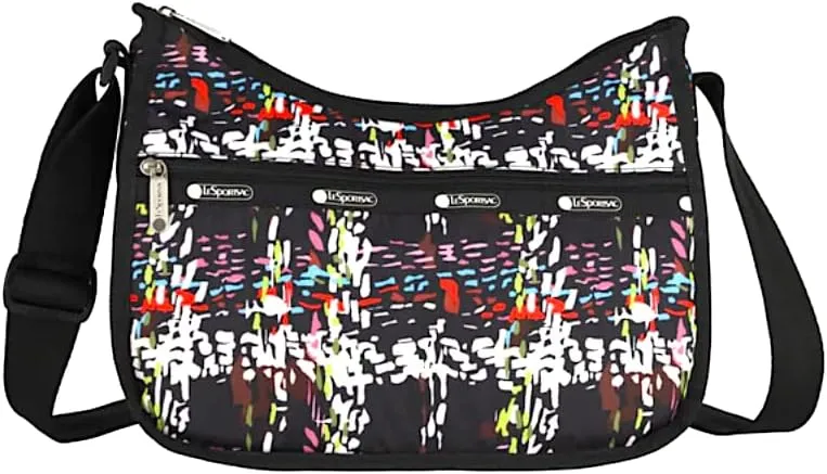 LeSportsac Running Weave Classic Hobo Crossbody Bag   Cosmetic Bag, Style 7520/Color E474, Festive & Colorful Confetti Style Abstract Printed Weave Pattern, Modern & Fun Interpretative Plaid Design