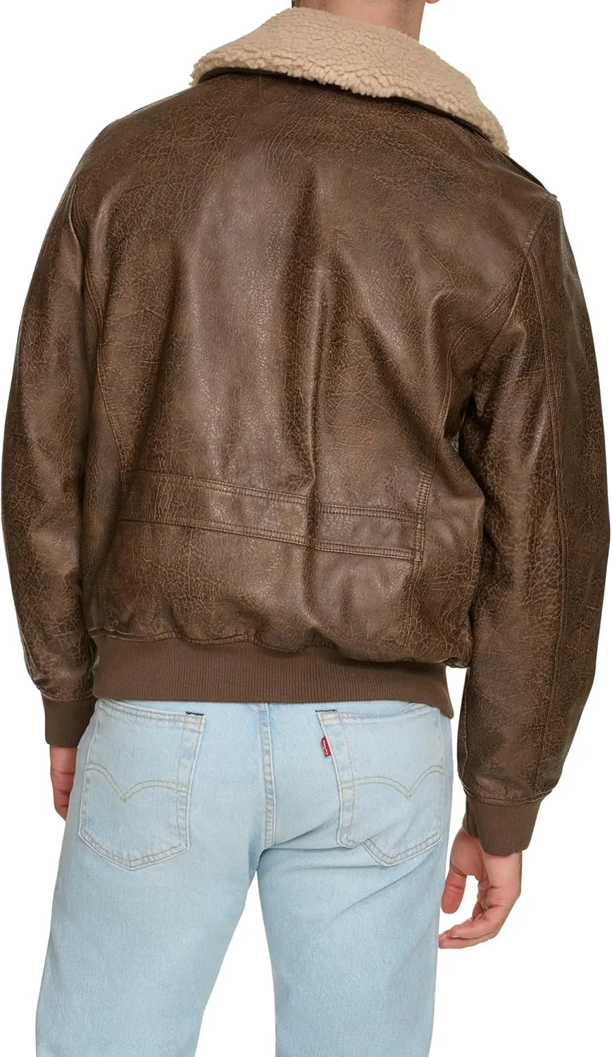 Levi's Men's Faux Leather Aviator Bomber Jacket with Sherpa Collar