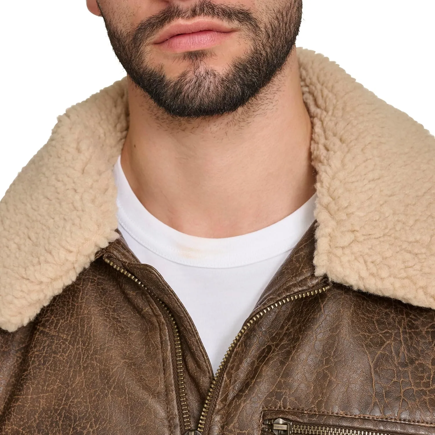 Levi's Men's Faux Leather Aviator Bomber Jacket with Sherpa Collar