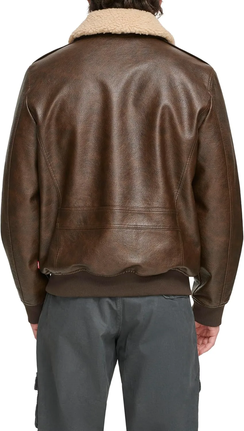Levi's Men's Faux Leather Aviator Bomber Jacket with Sherpa Collar