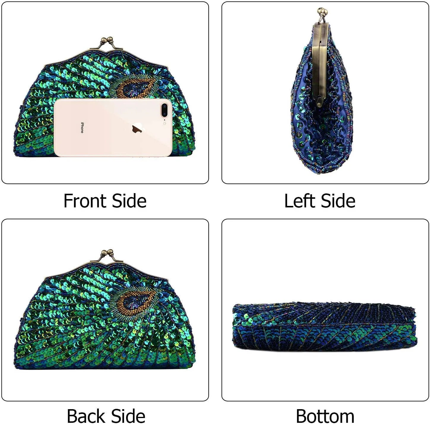 LIFEWISH Women's Unique Luxury Sequins Beaded Evening Bag Wedding Bridal Party Prom Clutch Purse tote HandbagPeacock blue