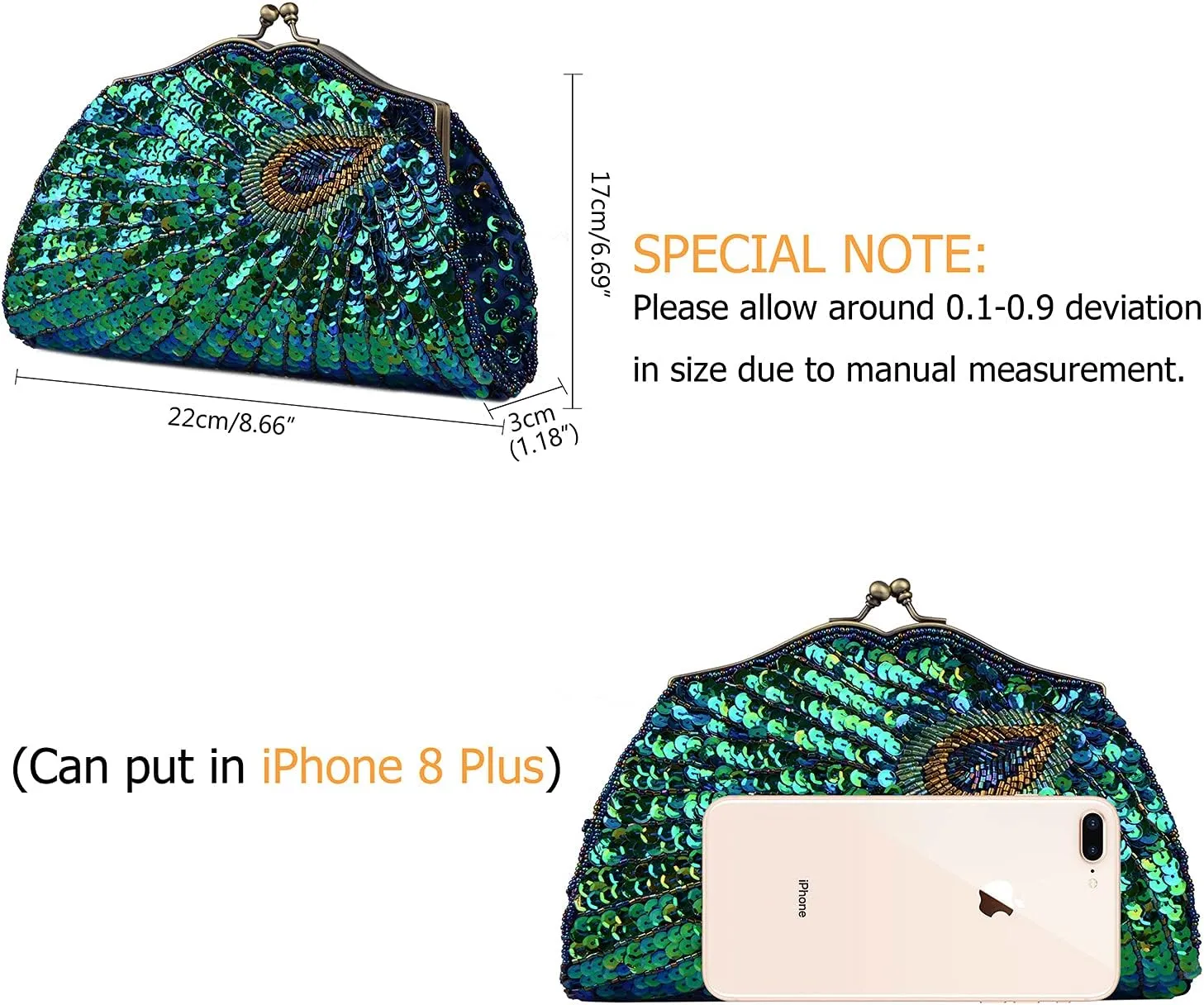 LIFEWISH Women's Unique Luxury Sequins Beaded Evening Bag Wedding Bridal Party Prom Clutch Purse tote HandbagPeacock blue