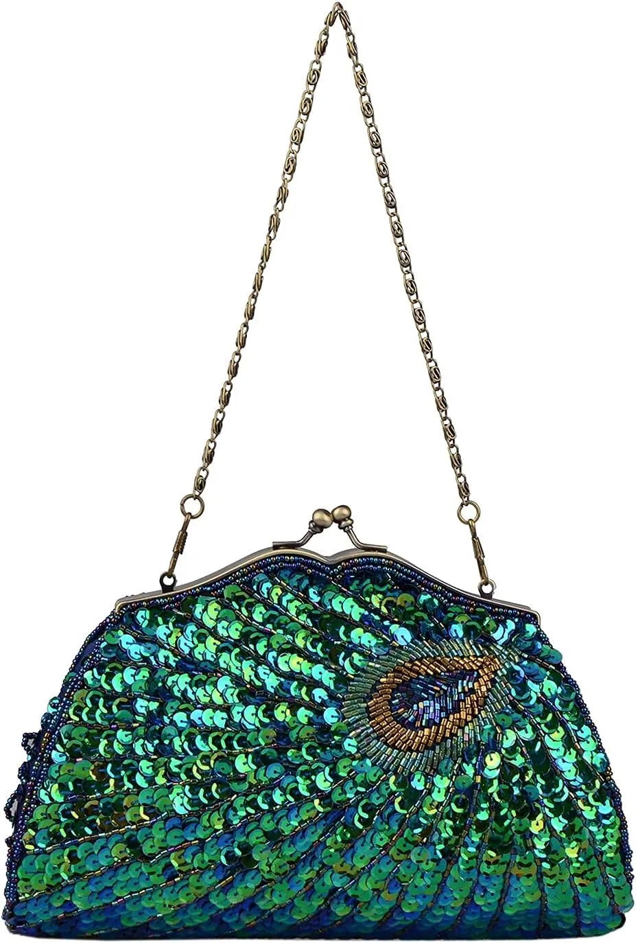 LIFEWISH Women's Unique Luxury Sequins Beaded Evening Bag Wedding Bridal Party Prom Clutch Purse tote HandbagPeacock blue