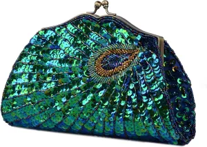LIFEWISH Women's Unique Luxury Sequins Beaded Evening Bag Wedding Bridal Party Prom Clutch Purse tote HandbagPeacock blue