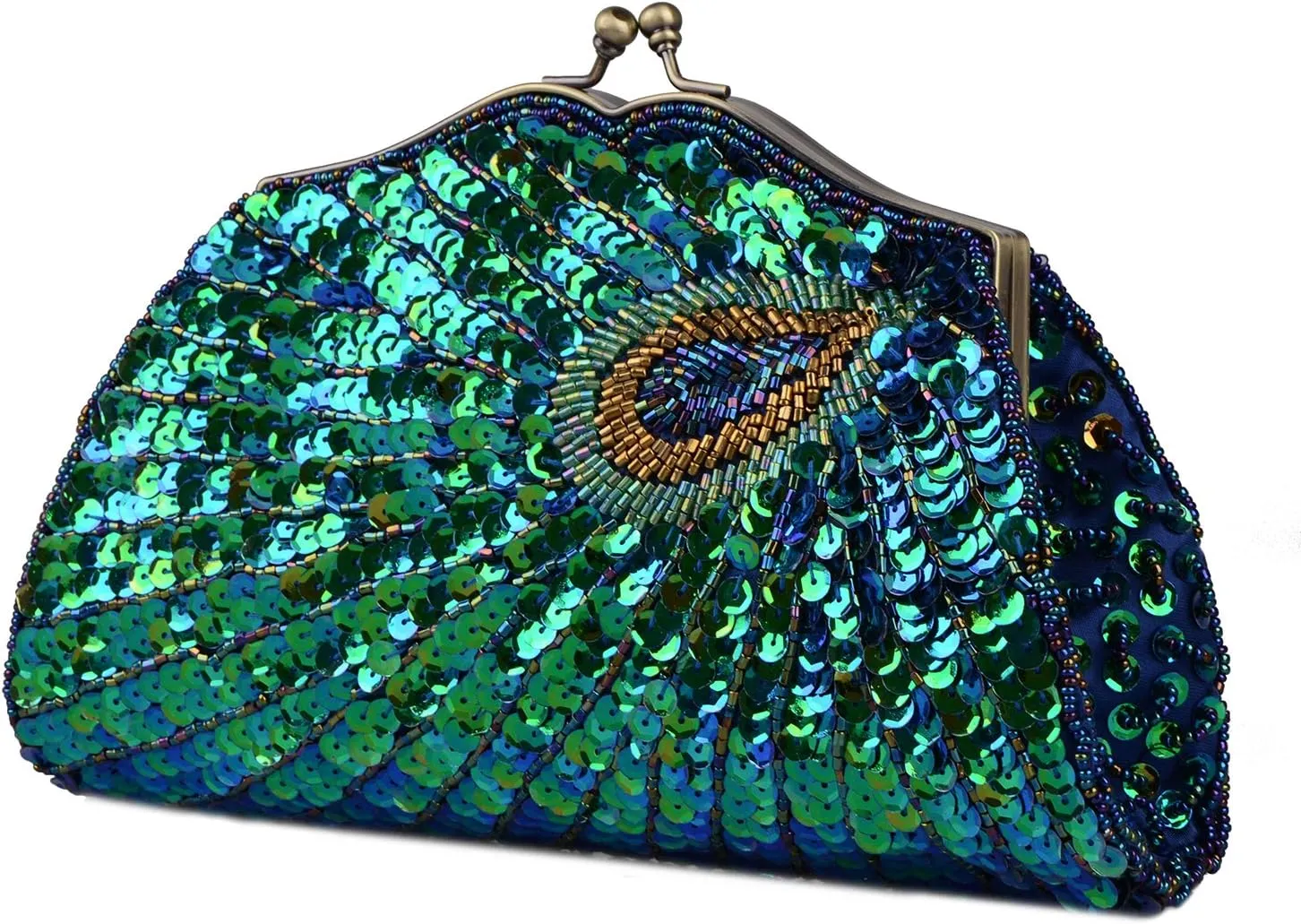 LIFEWISH Women's Unique Luxury Sequins Beaded Evening Bag Wedding Bridal Party Prom Clutch Purse tote HandbagPeacock blue