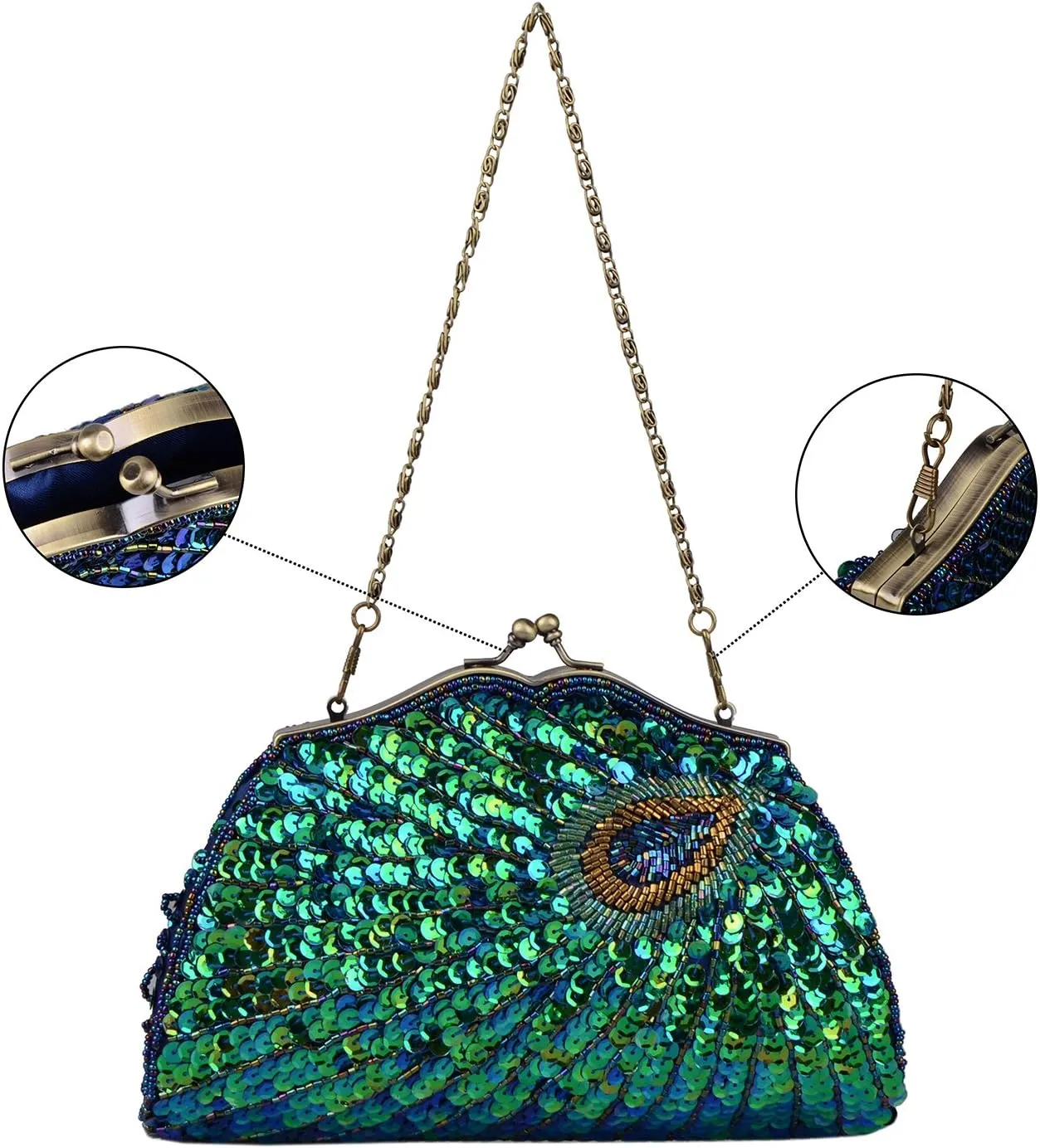 LIFEWISH Women's Unique Luxury Sequins Beaded Evening Bag Wedding Bridal Party Prom Clutch Purse tote HandbagPeacock blue
