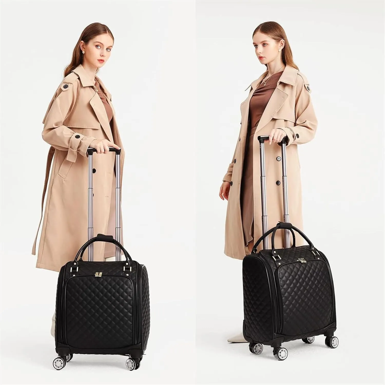 Light Suitcase Leather Softside Underseat Carry On Suitcases Travel Luggage With Spinner Wheels Wheeled Luggage (Color : Black, Size : 16inch)