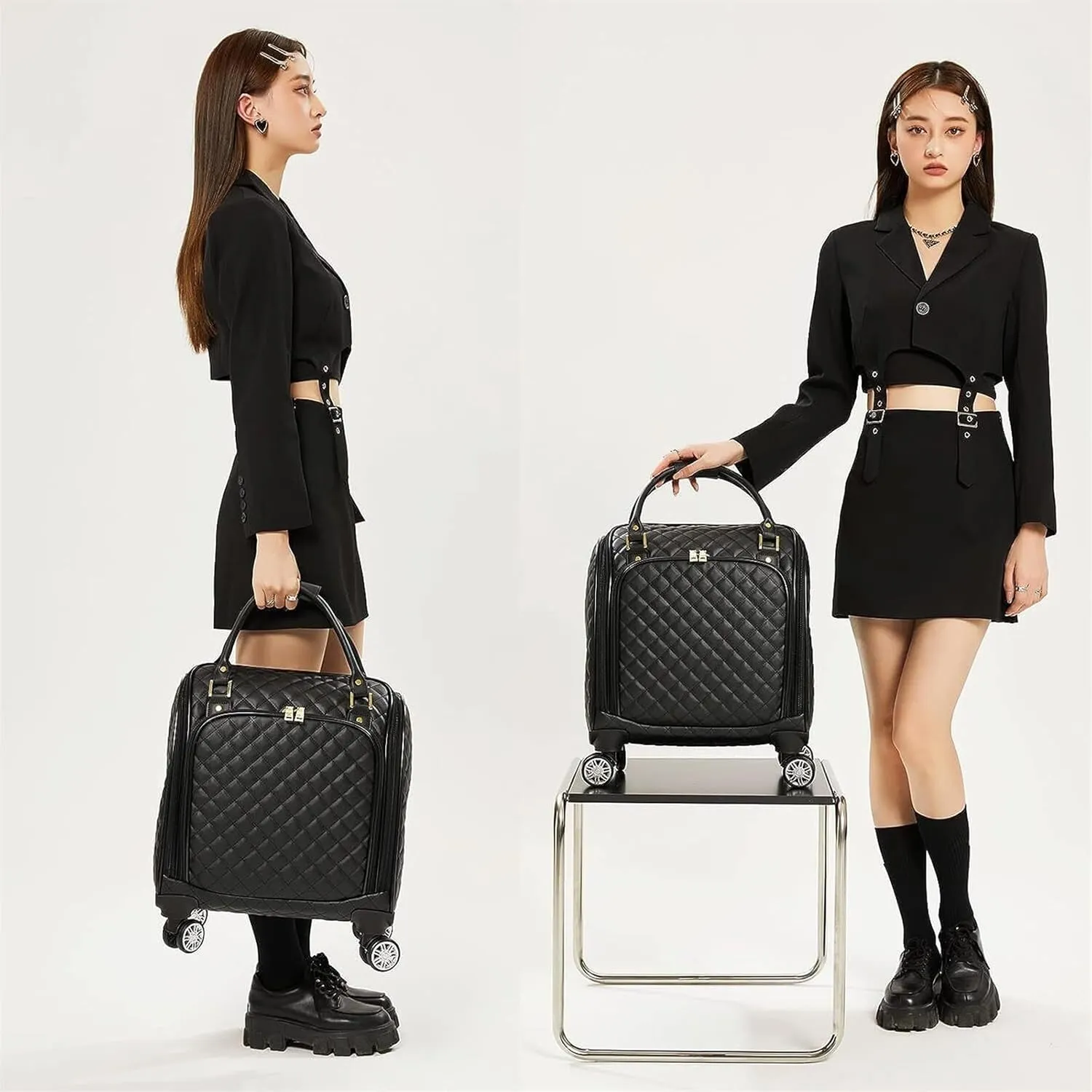 Light Suitcase Leather Softside Underseat Carry On Suitcases Travel Luggage With Spinner Wheels Wheeled Luggage (Color : Black, Size : 16inch)