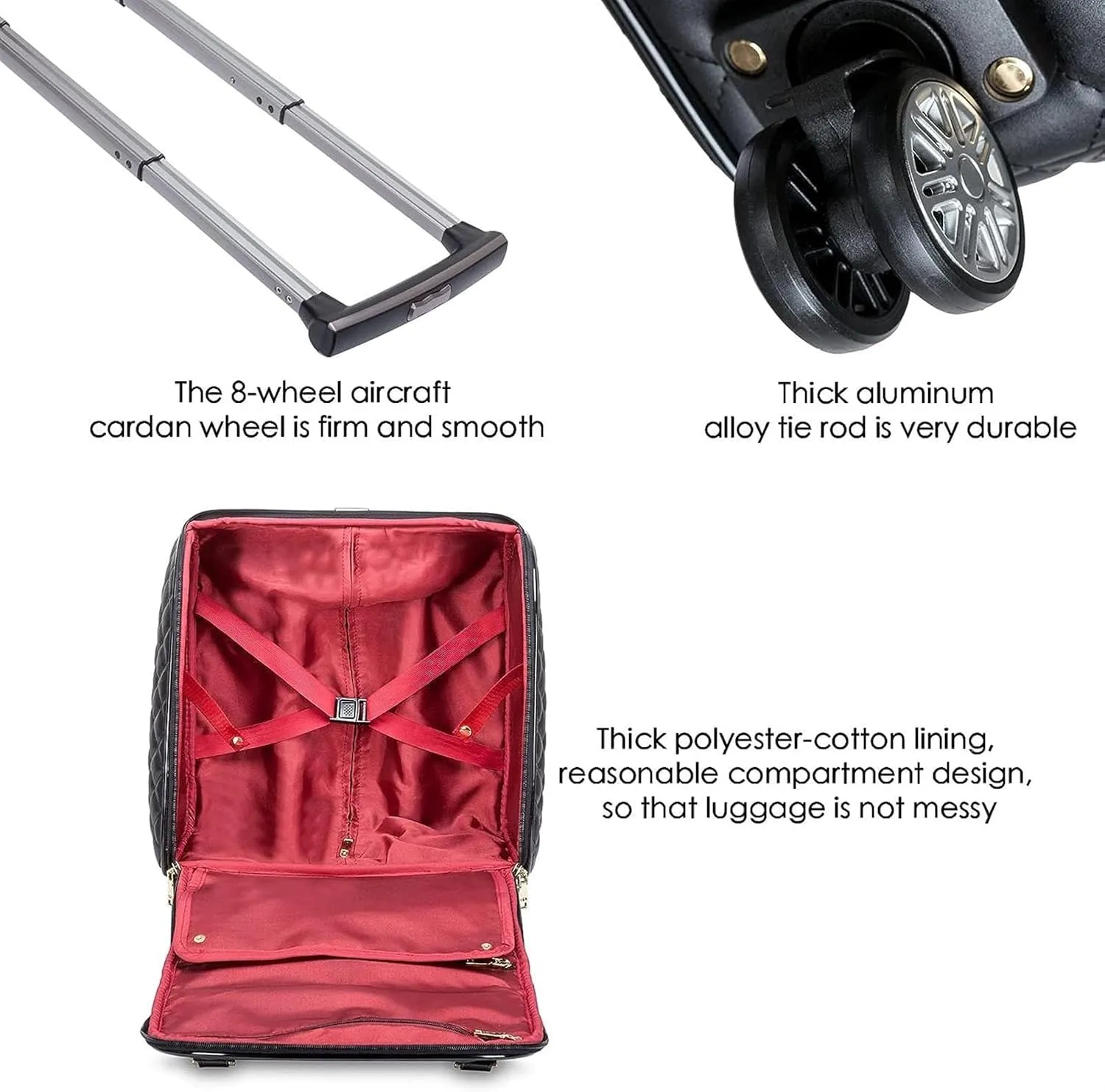 Light Suitcase Leather Softside Underseat Carry On Suitcases Travel Luggage With Spinner Wheels Wheeled Luggage (Color : Black, Size : 16inch)