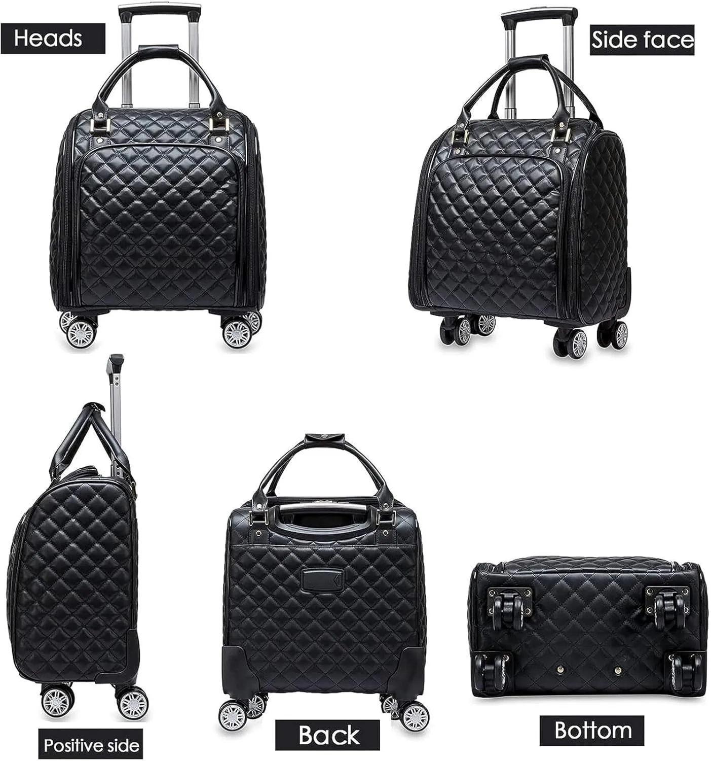 Light Suitcase Leather Softside Underseat Carry On Suitcases Travel Luggage With Spinner Wheels Wheeled Luggage (Color : Black, Size : 16inch)