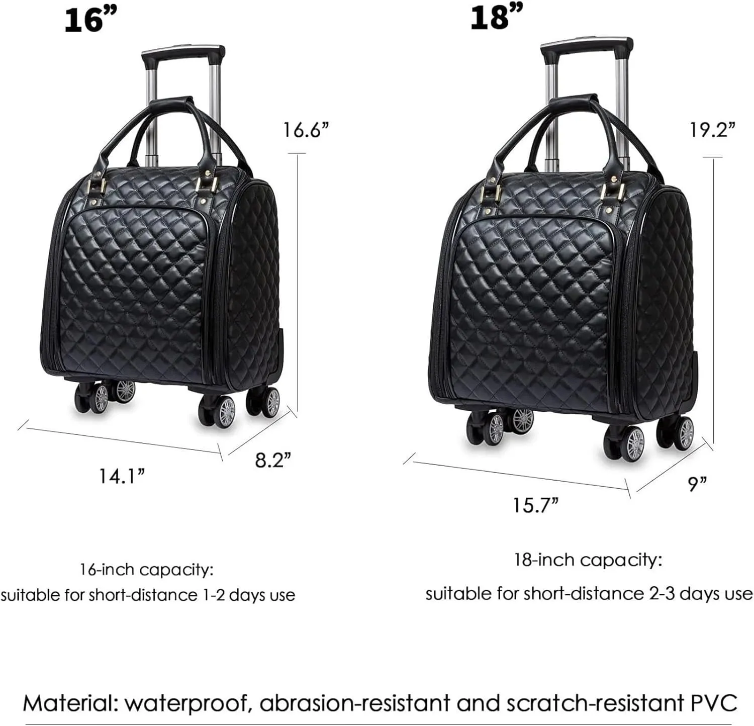 Light Suitcase Leather Softside Underseat Carry On Suitcases Travel Luggage With Spinner Wheels Wheeled Luggage (Color : Black, Size : 16inch)