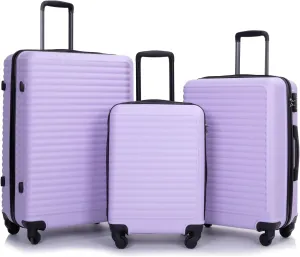 Lightweight 3-Piece Luggage Set with Spinner Wheels and Hooks, Durable ABS Material, Lavender Purple (20/24/28)