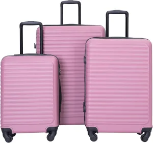 Lightweight 3-Piece Luggage Set with Spinner Wheels and Hooks for Easy Travel, 20/24/28 Inch, Pink