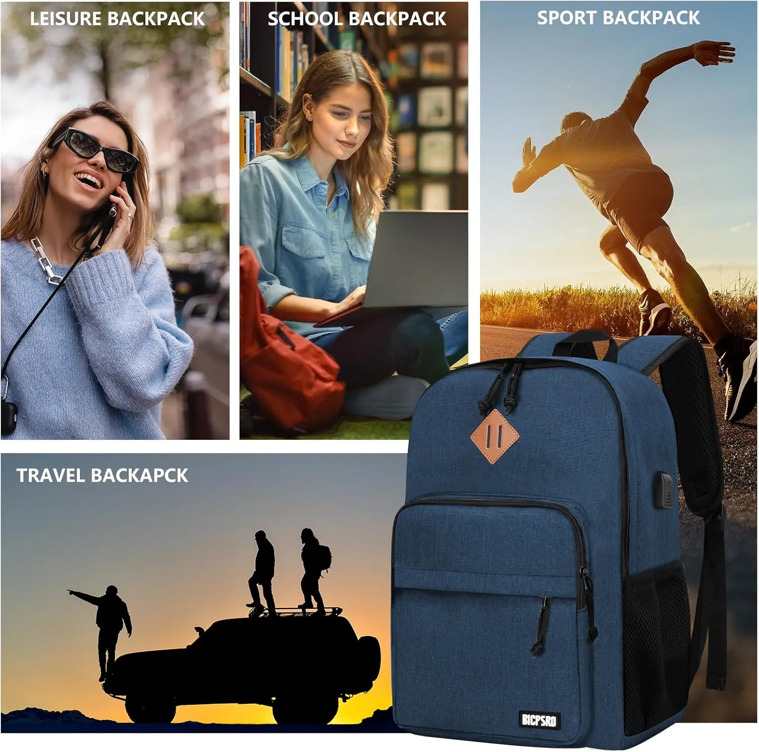 Lightweight Backpack for Men Women, School Backpack for Girls Boys Teen, Colloge High School Backpack with USB Charging Port, Simple Daily use Bookbag, Kids Book Bag, Mochilas Escolares para,Blue