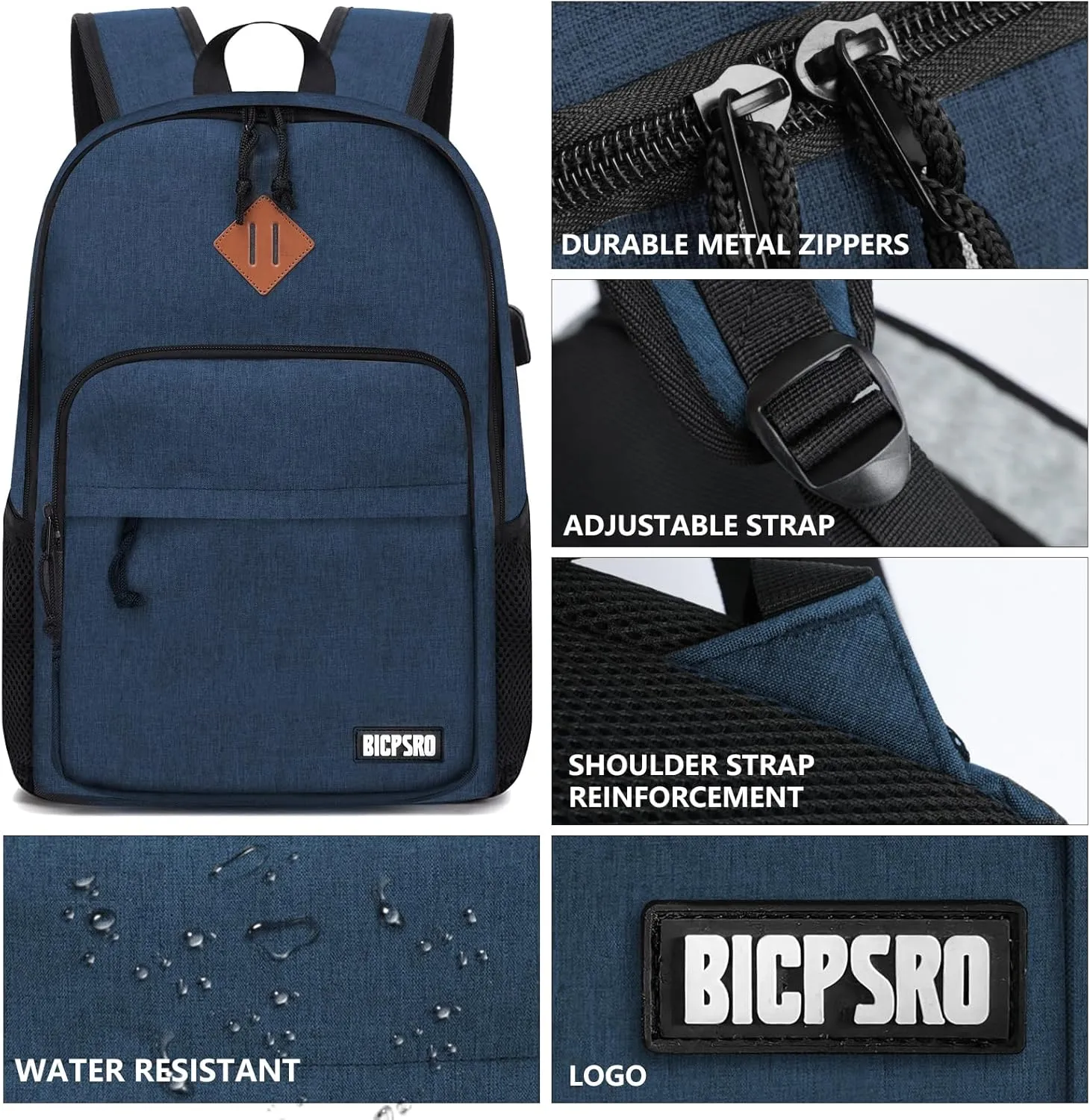 Lightweight Backpack for Men Women, School Backpack for Girls Boys Teen, Colloge High School Backpack with USB Charging Port, Simple Daily use Bookbag, Kids Book Bag, Mochilas Escolares para,Blue