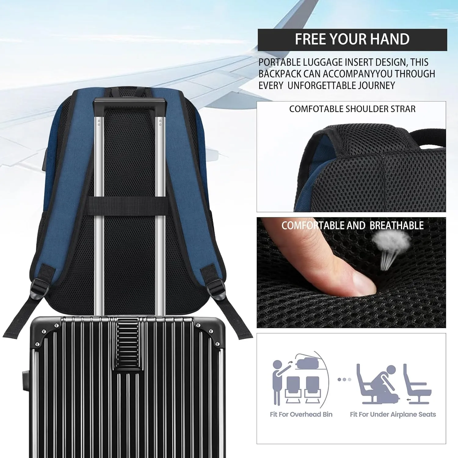 Lightweight Backpack for Men Women, School Backpack for Girls Boys Teen, Colloge High School Backpack with USB Charging Port, Simple Daily use Bookbag, Kids Book Bag, Mochilas Escolares para,Blue