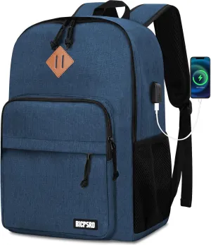 Lightweight Backpack for Men Women, School Backpack for Girls Boys Teen, Colloge High School Backpack with USB Charging Port, Simple Daily use Bookbag, Kids Book Bag, Mochilas Escolares para,Blue