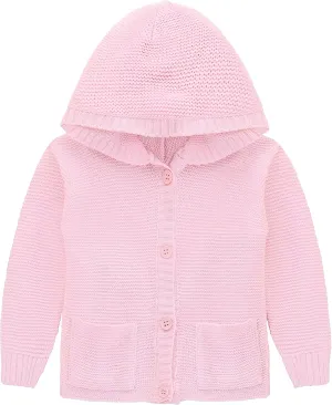 Lilax Baby Girls' Hooded Cardigan, Soft Knit Ribbed Button Closure Sweater