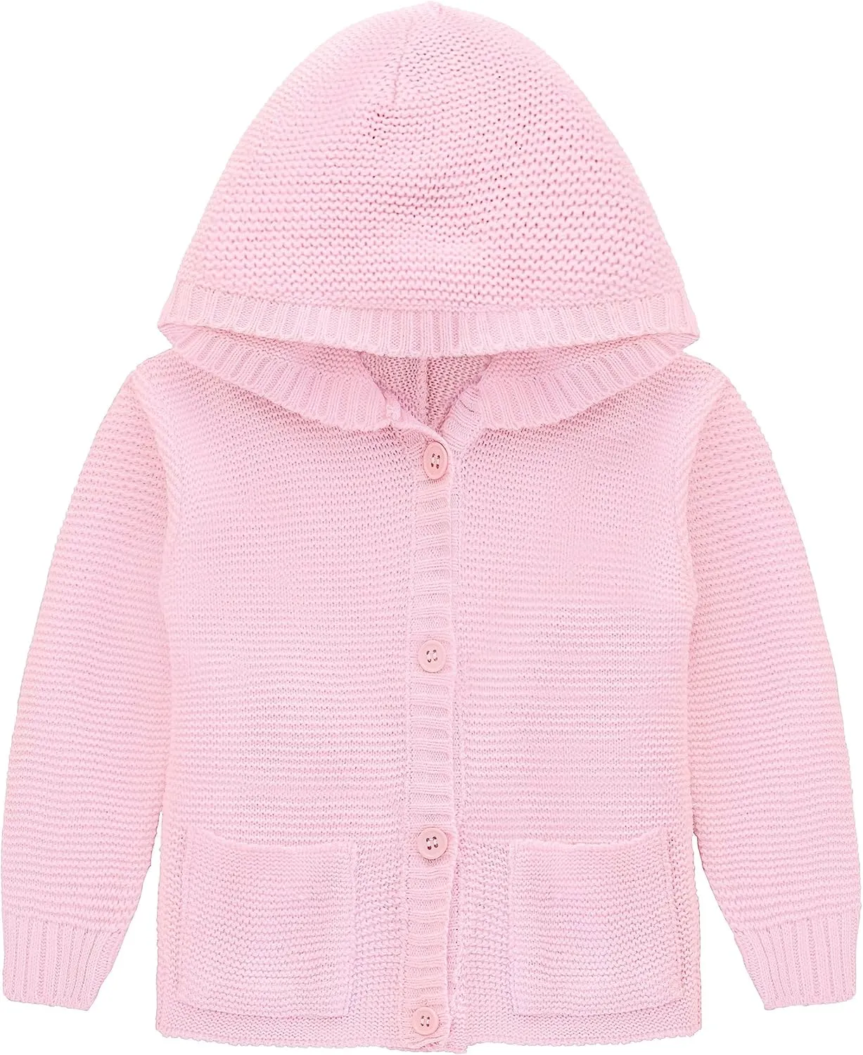 Lilax Baby Girls' Hooded Cardigan, Soft Knit Ribbed Button Closure Sweater