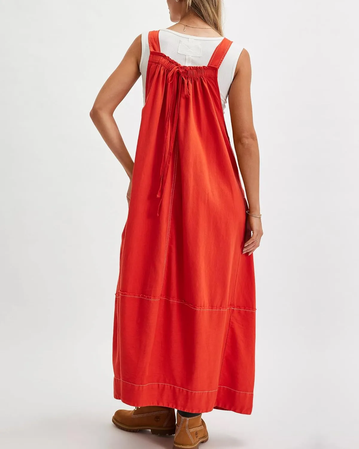 Locachy Women's Casual Midi Dress Baggy Loose Adjustable Straps Maxi Length Overall Jumpsuits with Pockets