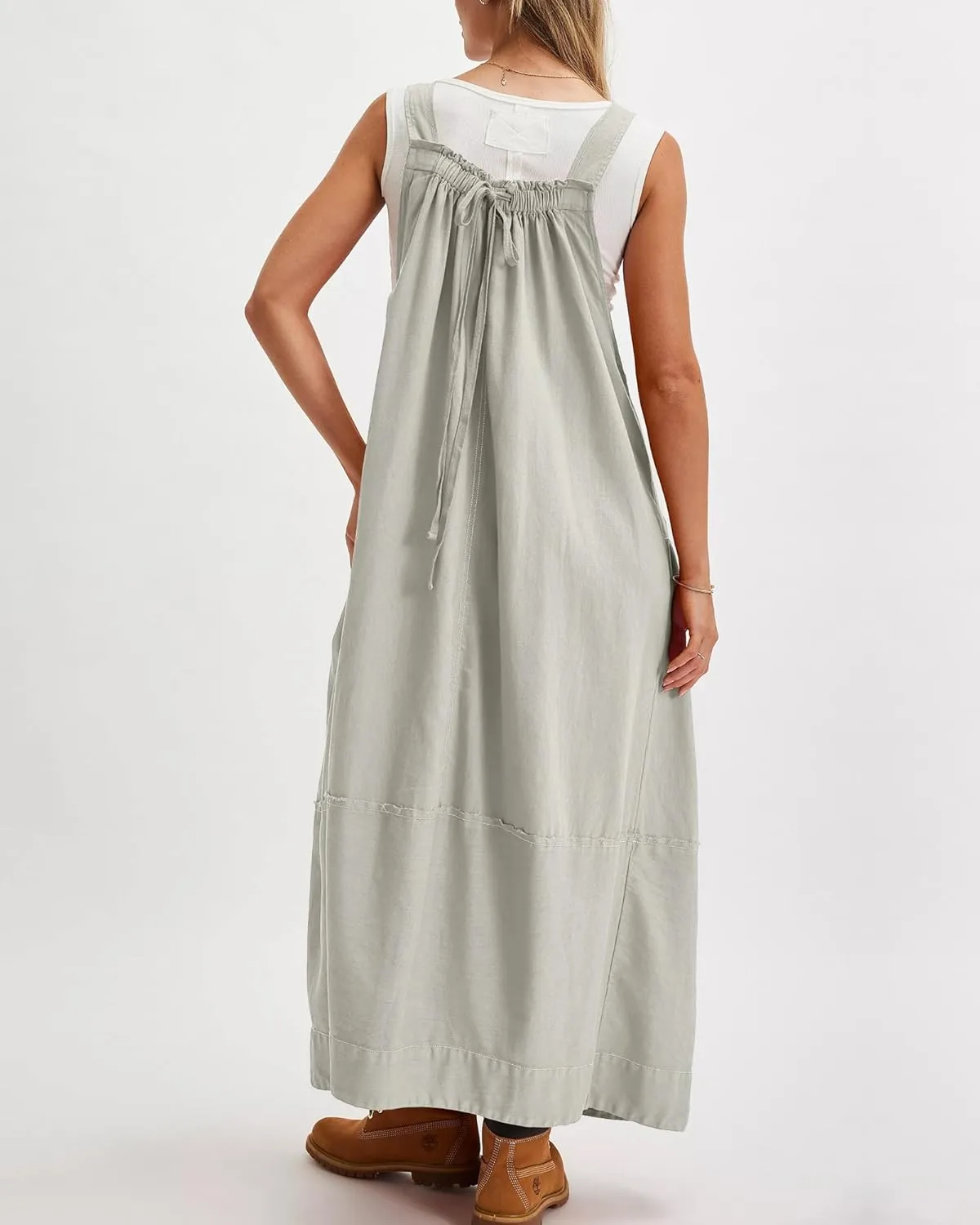 Locachy Women's Casual Midi Dress Baggy Loose Adjustable Straps Maxi Length Overall Jumpsuits with Pockets