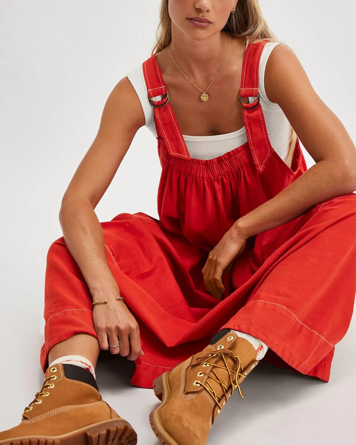 Locachy Women's Casual Midi Dress Baggy Loose Adjustable Straps Maxi Length Overall Jumpsuits with Pockets